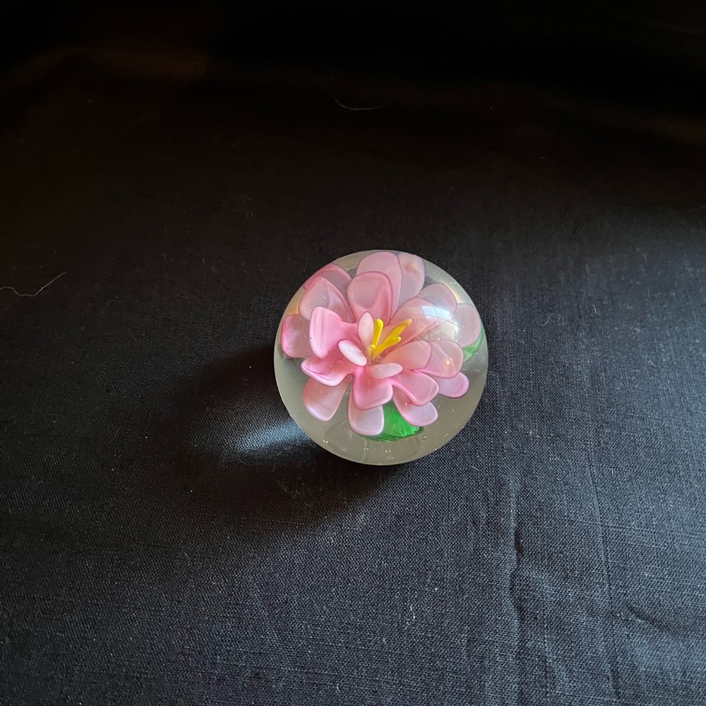 Pink Floral Glass Paperweight